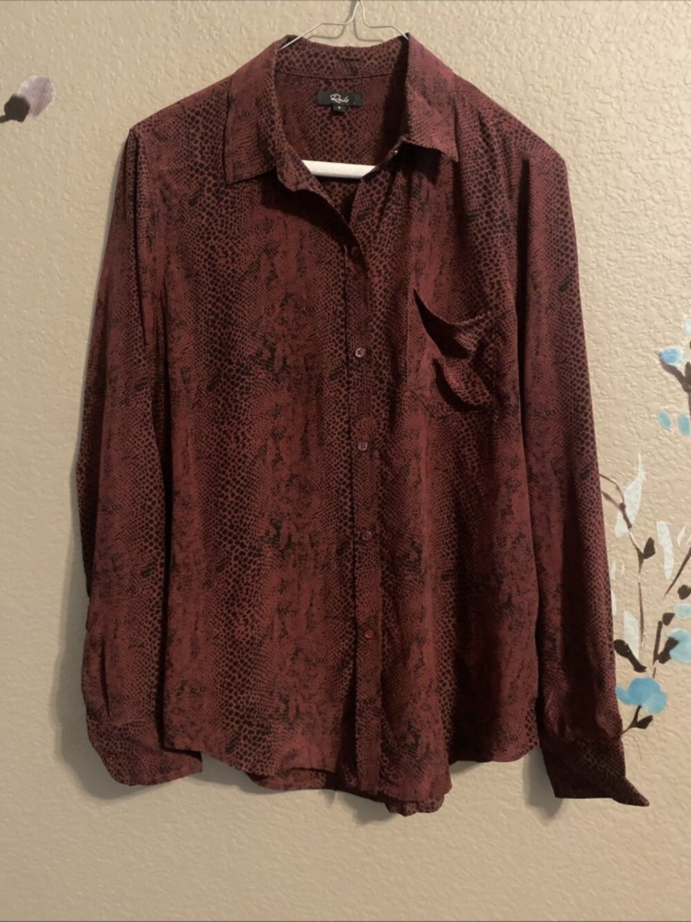 Rails Silk Maroon Snake Print Long Sleeve Button-Down Shirt S